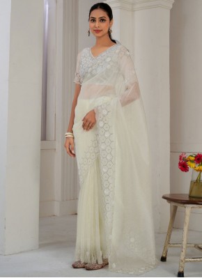 Flamboyant White Sequins Classic Saree