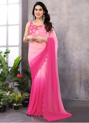 Flattering Georgette Pink Printed Trendy Saree