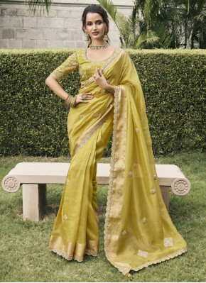 Flattering Zari Tussar Silk Green Trendy Saree