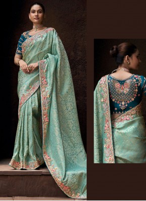 Flawless Firozi Viscose Designer Saree