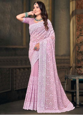 Floral Georgette Hot Pink Classic Saree