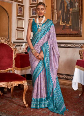 Genius Print Silk Lavender Traditional Saree