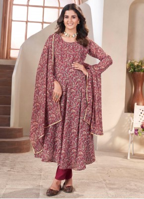 Georgette Border Trendy Salwar Kameez in Wine