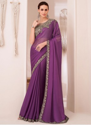 Georgette Border Trendy Saree in Purple