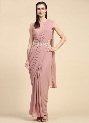 Georgette Contemporary Saree in Peach and Pink