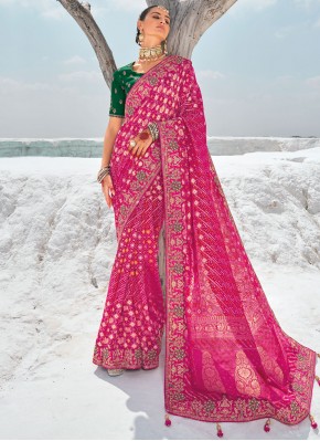 Georgette Designer Saree in Rani