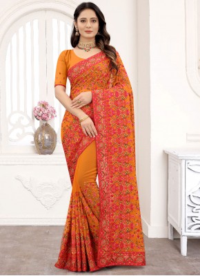 Georgette Embroidered Contemporary Saree in Mustard