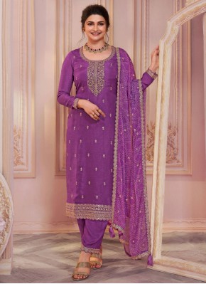 Georgette Embroidered Magenta and Purple Salwar Kameez