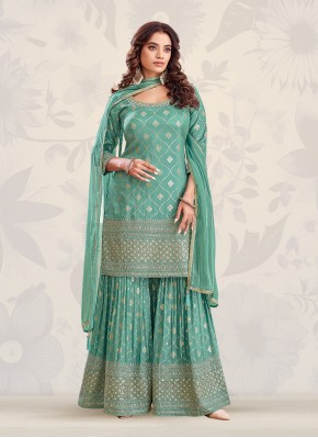 Georgette Embroidery Work in Designer Ready made Palazzo Dress