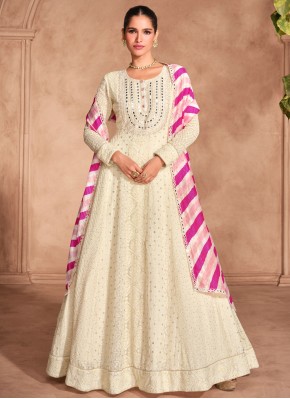 Georgette Floor Length Gown in Cream