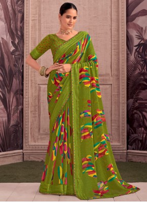 Georgette Green Printed Classic Saree