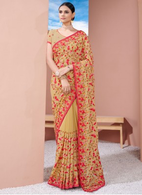 Georgette Khaki Resham Designer Saree