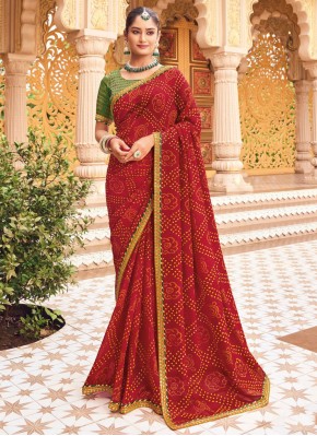 Georgette Lace Maroon Trendy Saree