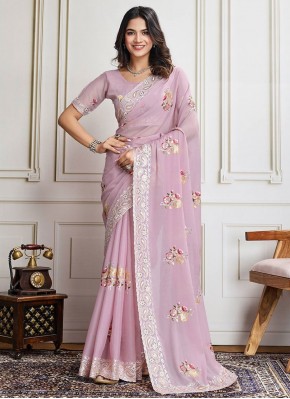 Georgette Lavender and Pink Trendy Saree