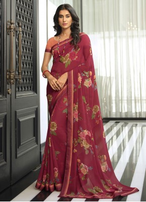 Georgette Maroon Lace Traditional Saree