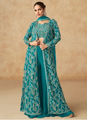 Georgette Morpeach  and Teal Designer Salwar Kamee