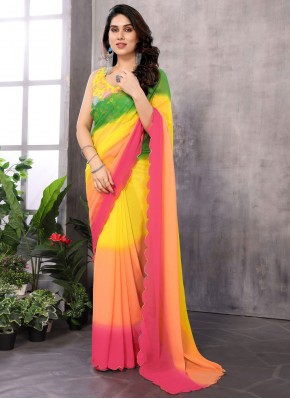 Georgette Multi Colour Printed Contemporary Saree