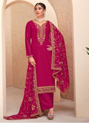 Georgette Pink Embroidered Trendy Salwar Kameez