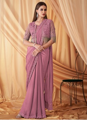 Georgette Pink Lace Classic Saree