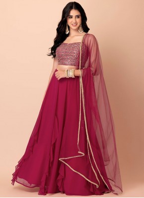 Georgette Plain Lehenga Choli in Rani and Red