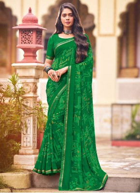 Georgette Print Green Contemporary Saree