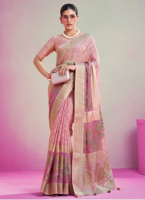 Georgette Printed Classic Saree in Magenta and Pink