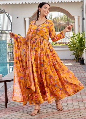 Georgette Printed Orange Gown