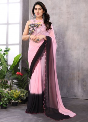 Georgette Printed Pink Classic Saree