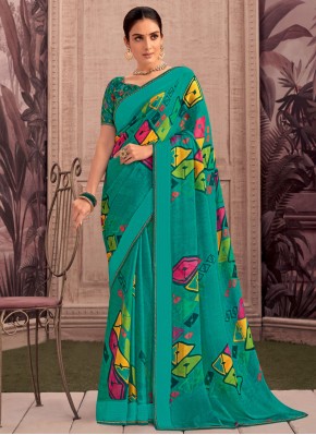 Georgette Printed Rama Designer Saree