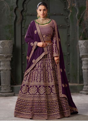 Georgette Purple Embroidered Readymade Lehenga Choli