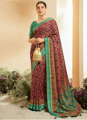 Georgette Purple Printed Contemporary Saree