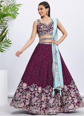 Georgette Satin Resham Thread Work Lehenga Saree