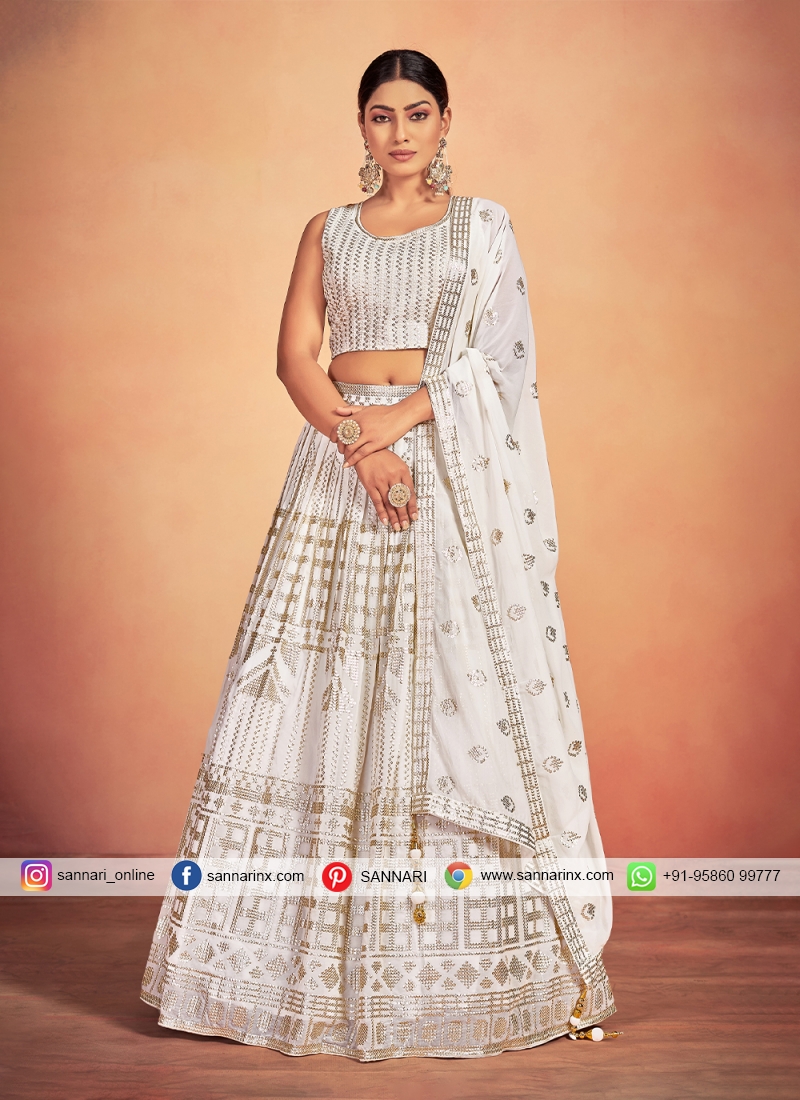 Georgette Sequins A Line Lehenga Choli in White