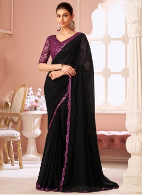 Georgette Sequins Designer Saree in Black