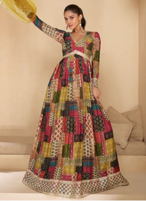 Georgette Sequins Readymade Gown in Multi Colour