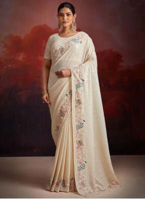 Georgette Thread Classic Saree in White