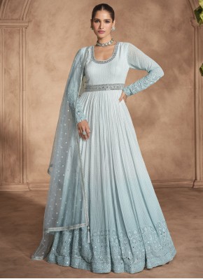 Georgette Trendy Gown in Aqua Blue