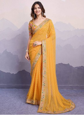 Georgette Yellow Classic Saree