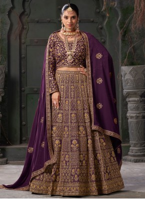 Georgette Zari Readymade Lehenga Choli in Purple