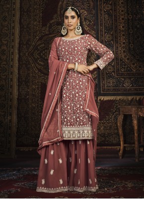 Gilded Rust Embroidered Faux Georgette Salwar Kame