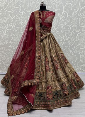 Girlish Velvet Thread Brown Trendy Lehenga Choli