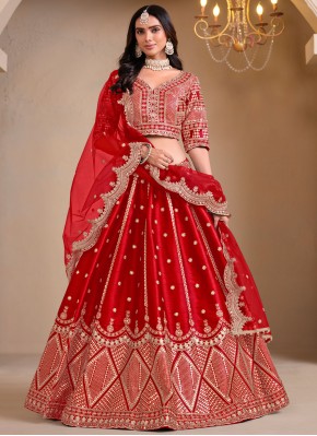 Glamorous Red Art Silk Designer Lehenga Choli