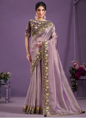 Glass Tissue Thread Designer Saree in Lavender