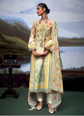 Gleaming Digital Print Organza Yellow Salwar Suit