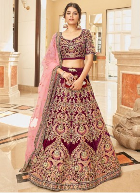 Gleaming Zari Velvet Maroon Lehenga Choli