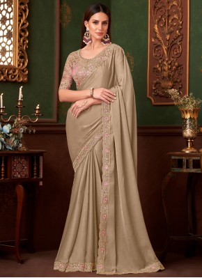 Glorious Beige Embroidered Contemporary Saree