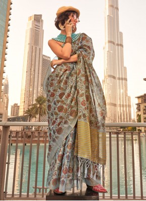 Glorious Grey Printed Contemporary Saree