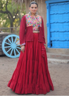 Glorious Red Plain Readymade Lehenga Choli