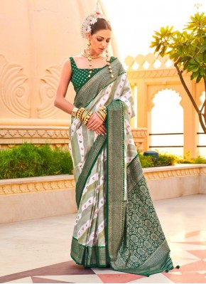 Glorious Silk Green Foil Print Classic Saree