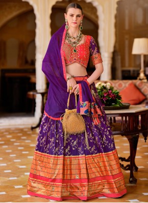 Glossy Foil Print Violet Readymade Lehenga Choli